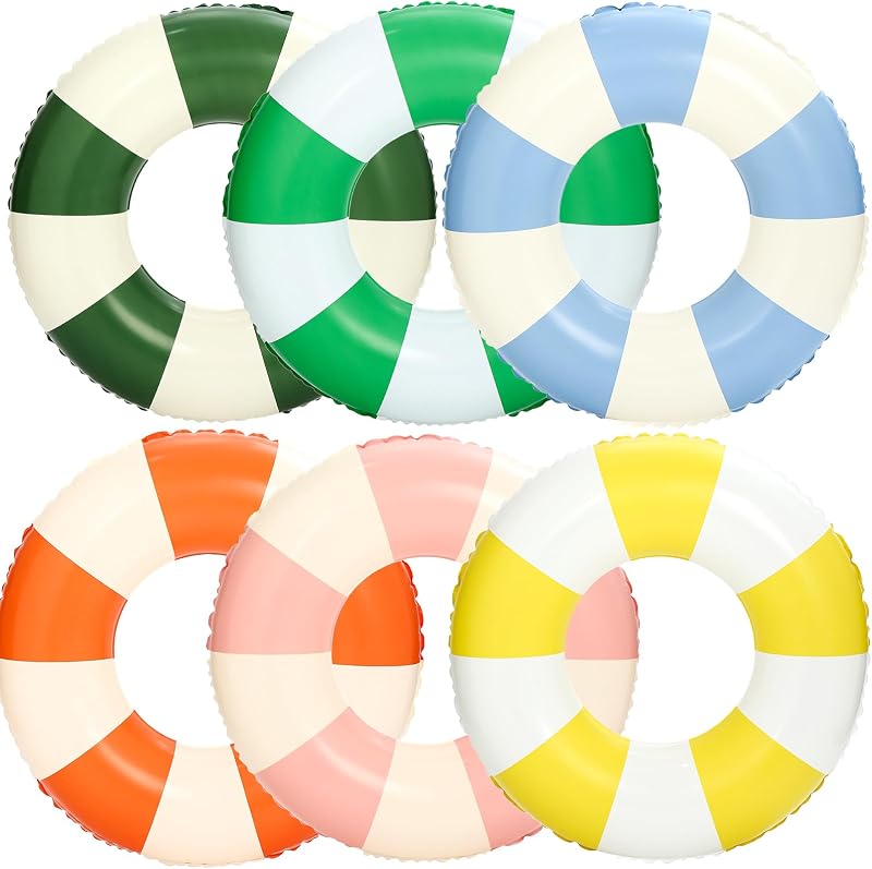 36 inch Inflatable Pool Floats for Adults- 6 Pack Striped Floaties Pool Tubes Swim Rings Inflatable Pool Float for Swimming Pool Party Lake Beach Adults