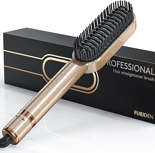 FURIDEN Cepillo alisador alisador de cabello con cepillo caliente cepillo alisador de cabello doble iónico cepillo alisador de cabello para mujeres