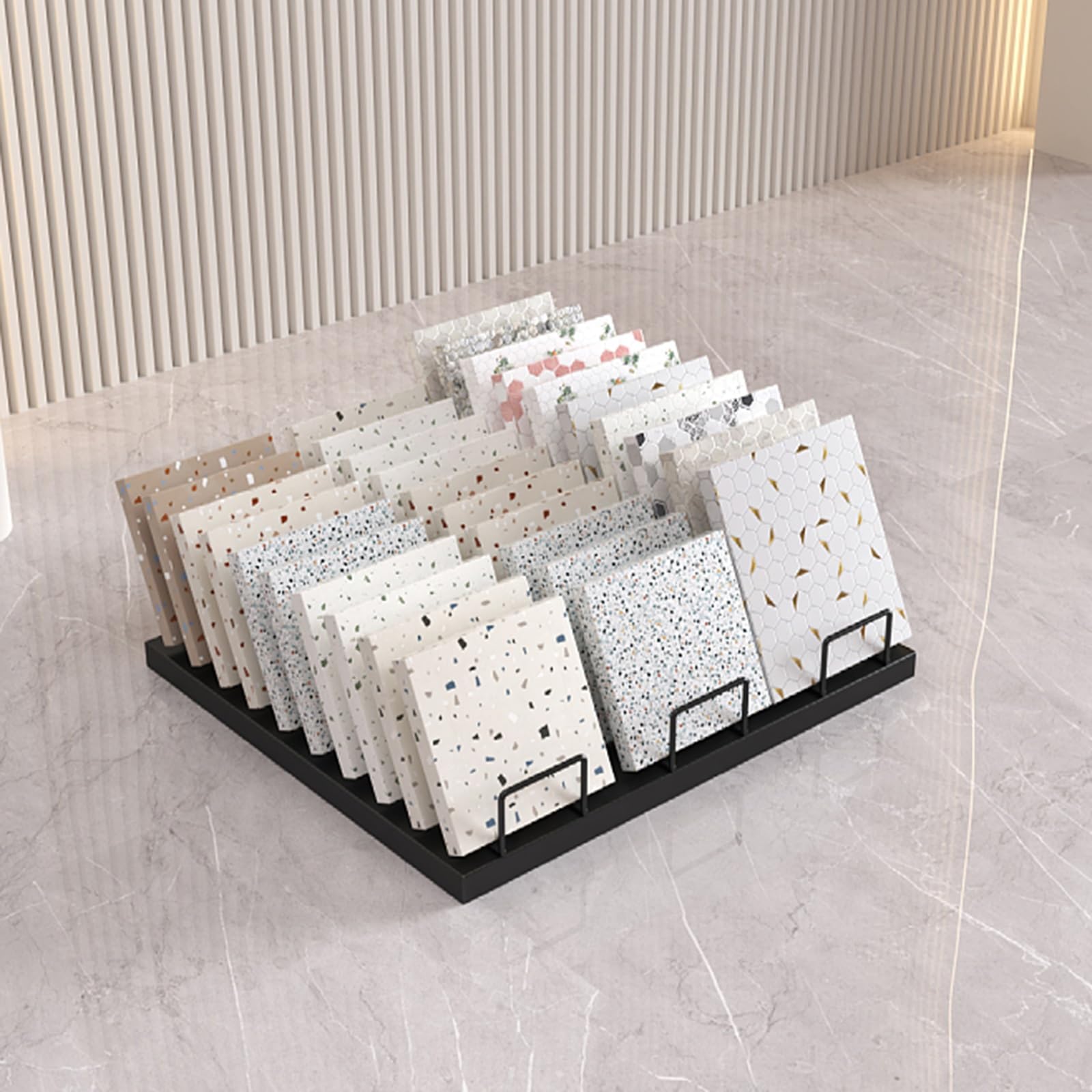 SWENEEN Large Tile Display With Slots,Slotted Templates Shelf Exhibition Sample Rack,Gold 33Cm,Black-50cm