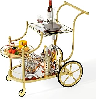Tangkula Bar Cart, 3-Tier Rolling Home Bar Serving Cart with Mirrored Sh...