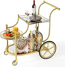 Tangkula Bar Cart, 3-Tier Rolling Home Bar Serving Cart with Mirrored Shelves & 4 Wheels, Mobile Beverage & Wine Cart for Kitchen, Dining Room, Living Room (Gold)