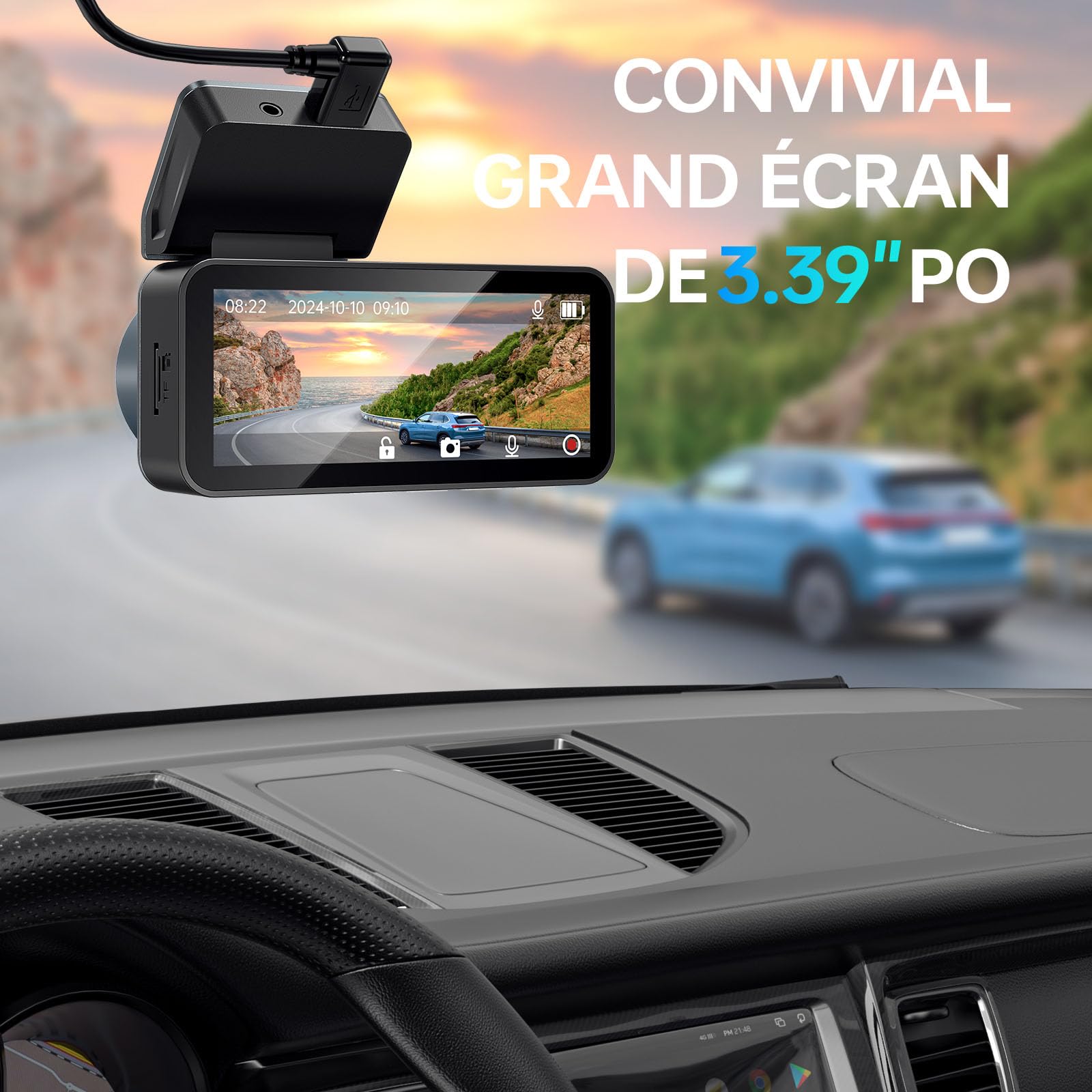 Dash Cam Auto 2.5K QHD 3.39 IPS con Scheda 64GB Gratis - Telecamera Anteriore e Posteriore, Doppia Lente,Visione Notturna 160°,Parcheggio 24H,G-Sensor | Accessori Auto per Sicurezza
