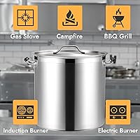 Vista 6 de CURTA Olla grande de 50 cuartos de galón con tapa, ancho inferior de 15.7 pulgadas, base revestida de 3 capas, acero inoxidable 18/8, lista NSF