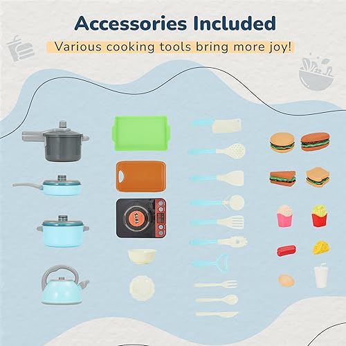 Miniatura 4 de EROMMY Juego de cocina de madera, juego de cocina para niños, juego de cocina para niños, cocina para niños pequeños con 29 piezas de accesorios de