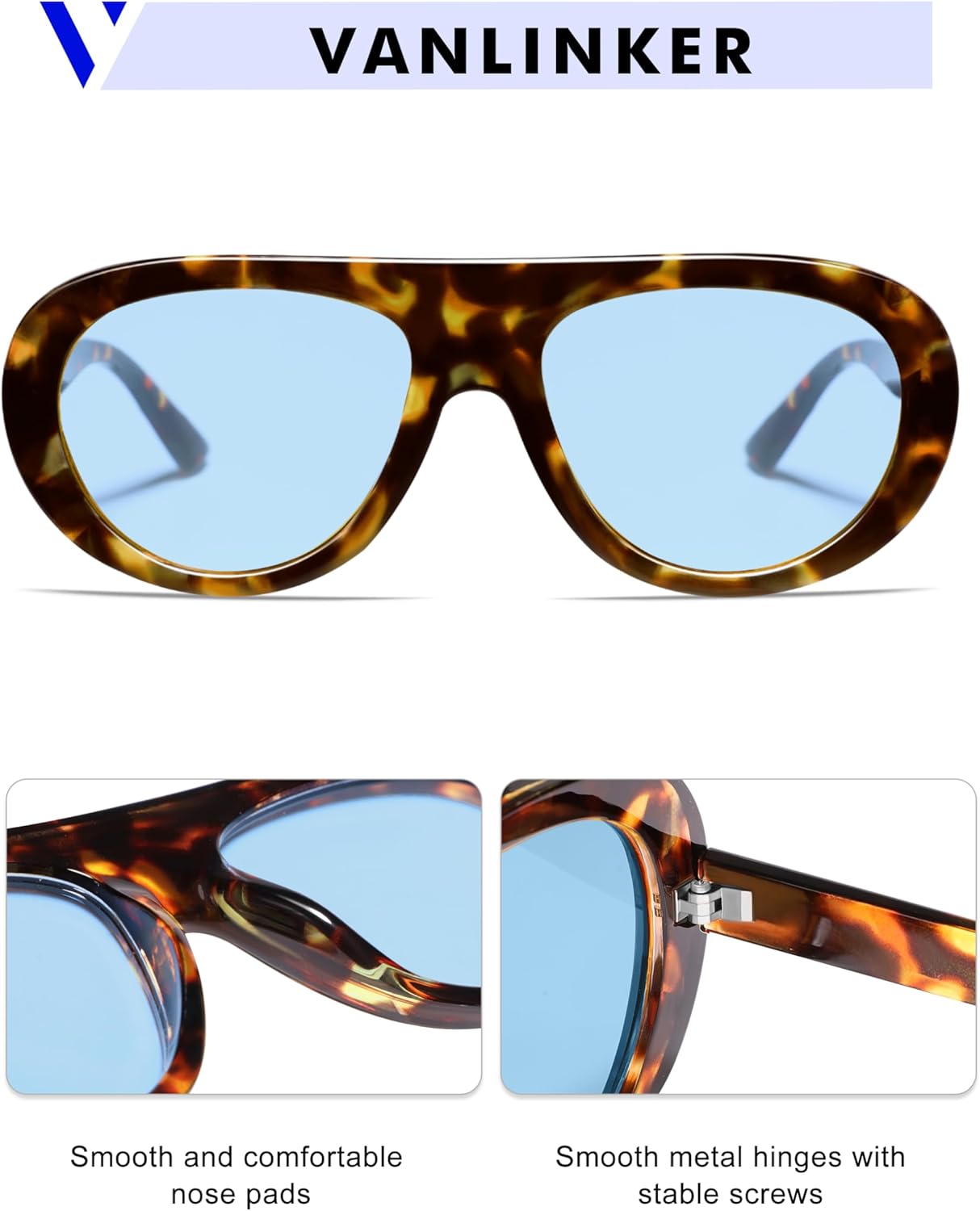 VANLINKER Retro Aviator Sunglasses for Women Chic Classic 70s Vintage Trendy 2025 Chunky UV400 Sun Glasses VL9865 - Image 4