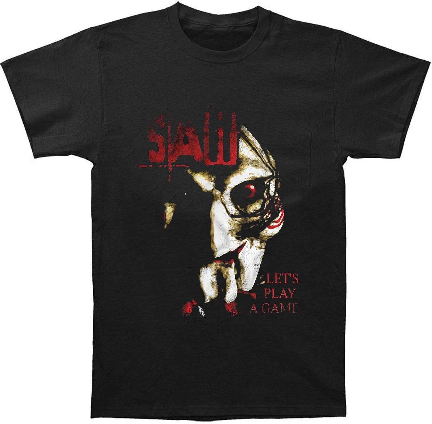 Amazon Com Man Saw Jigsaw Horror Thriller Movie Let S Play A Game T Shirts Black Clothing Shoes Jewelry