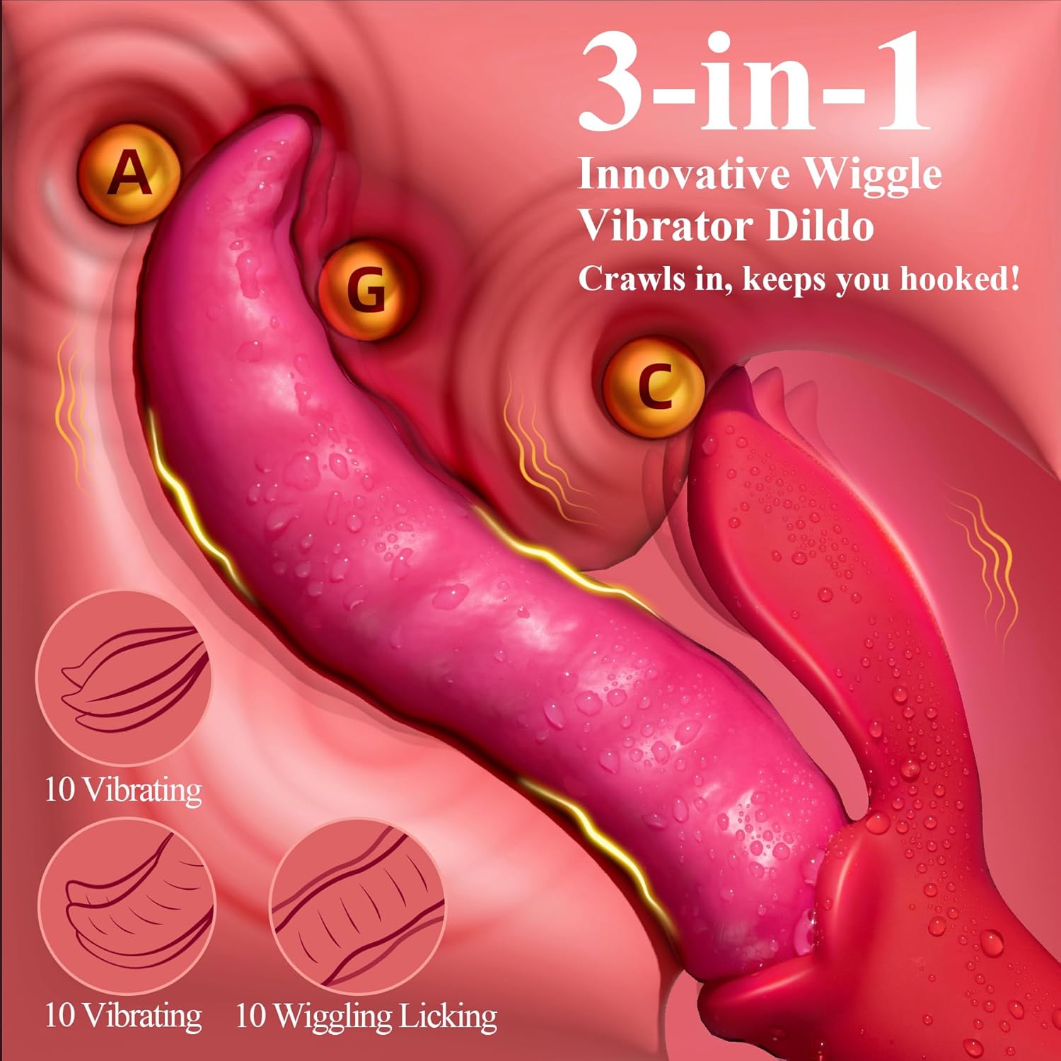Vibrator Adult Sex Toys Dildo - Deep Wriggle Prolonged Pleasure Tongue Licking Vibrators with 10 Undulating & 10 Clit Vibration, Female G spot Nipple Toy Teasing Stimulator for Women Couple Games