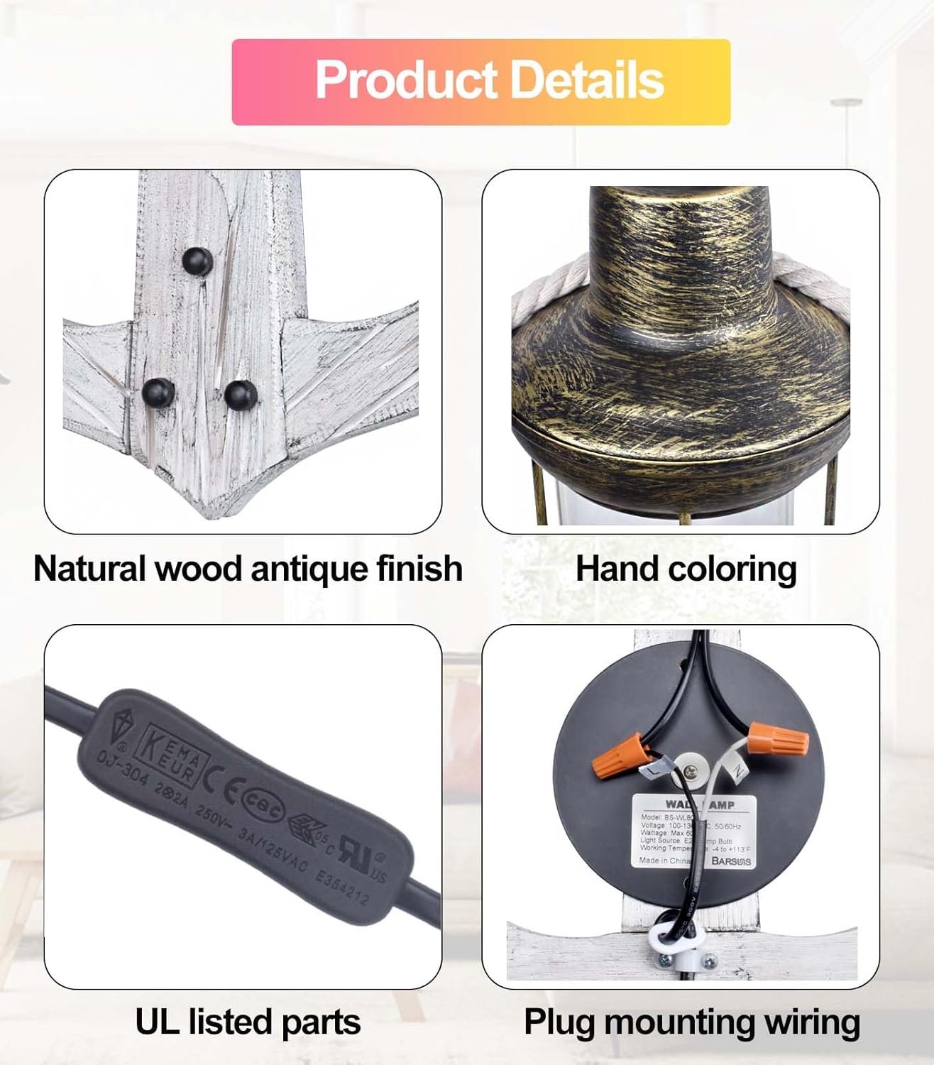 Anchor Pirate Nautical Wall Sconce Plug in or Hardwire, Indoor Antique Vintage Coastal Beach Ocean Themed Sconce Wall Light, Bedroom Rustic Wall Mount Lamp Light Fixtures (Edison Bulb Included)