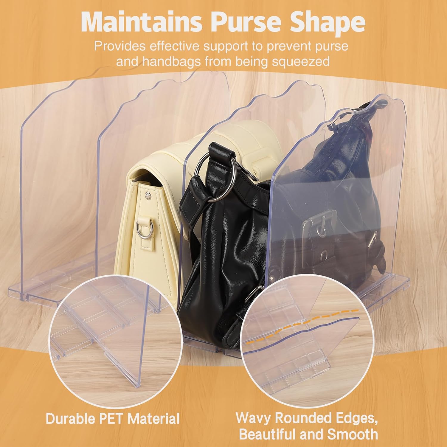 2 Pack Purse Organizer For Closet,Handbag organizer, Acrylic Transparent Purse Storage,Adjustable Purse Storage Organizer Suitable For Bookshelf Dividers,Bedroom Wardrobes,Offices,Storage racks