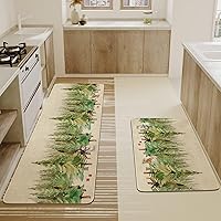 Vista 4 de Juego de 2 alfombras y tapetes de cocina de Feliz Navidad, zorro de los pinos, bosque nevado, ciervos, copos de nieve, vacaciones de invierno