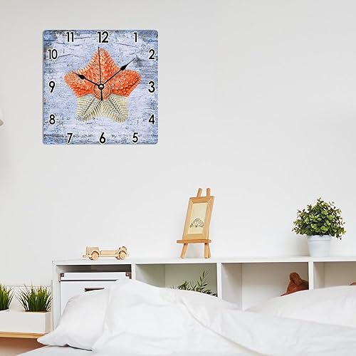 Miniatura 6 de Reloj rústico de 10 x 10 pulgadas para pared, mar, costero, océano, con estrellas de mar, reloj de PVC para pared, vintage, azul, grano de madera,
