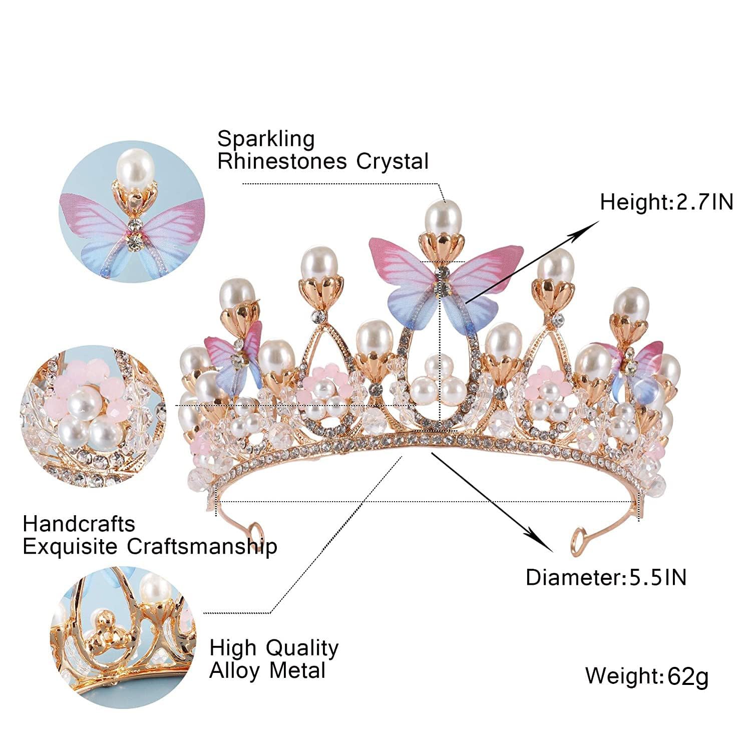 SYGA Girls Crystal Tiara Crown Women Flower Butterfly Princess Headband Gift for Wedding Prom Birthday Party Pageant Christmas Hair Accessories Costume Party Gift Present for 8-16 Years Teens Jewelery 2