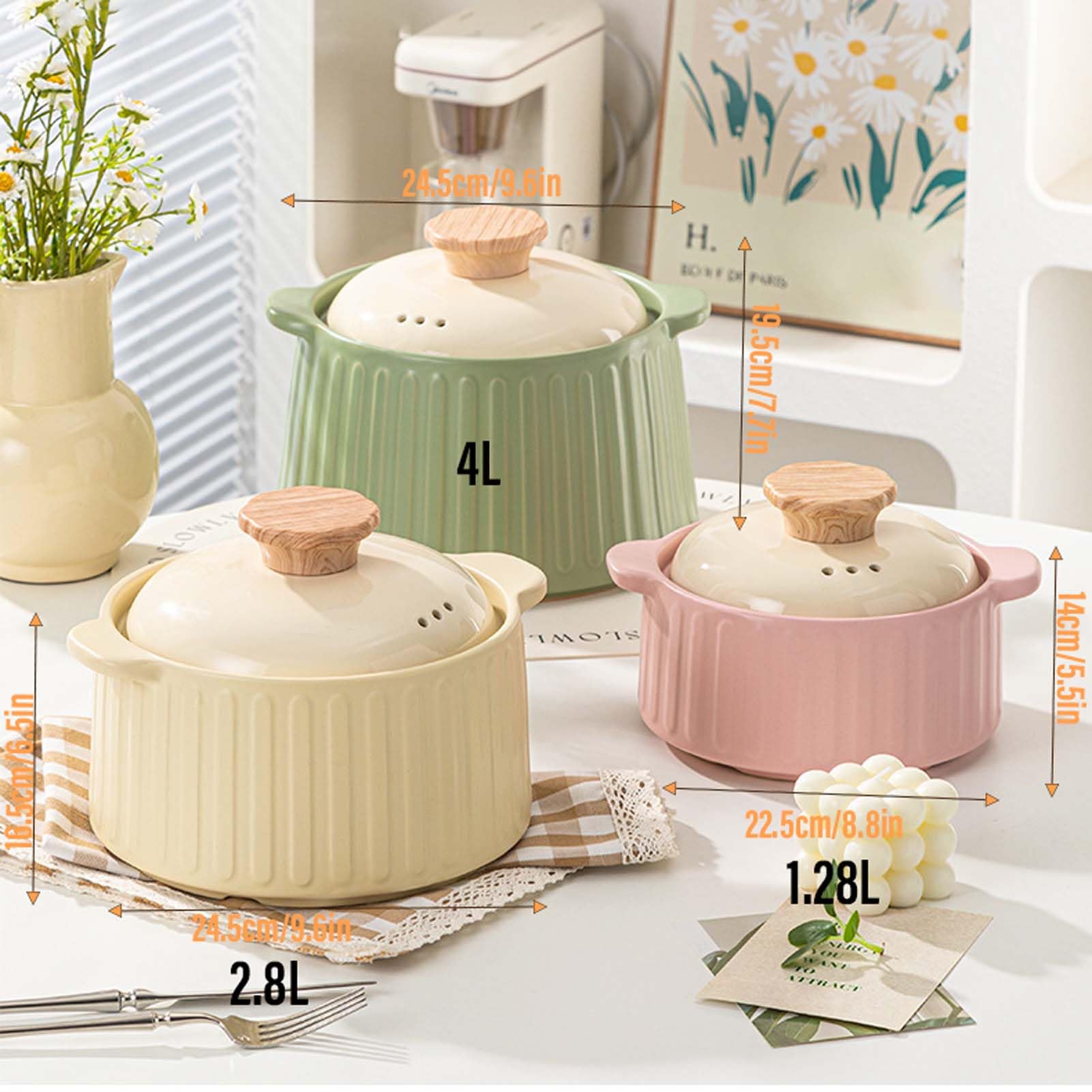 Ceramiczny garnek z pokrywką, ceramiczny garnek do zapiekania, gliniany garnek do zupy, garnek do duszenia, garnek do gotowania, wolnowar, holenderski piekarnik