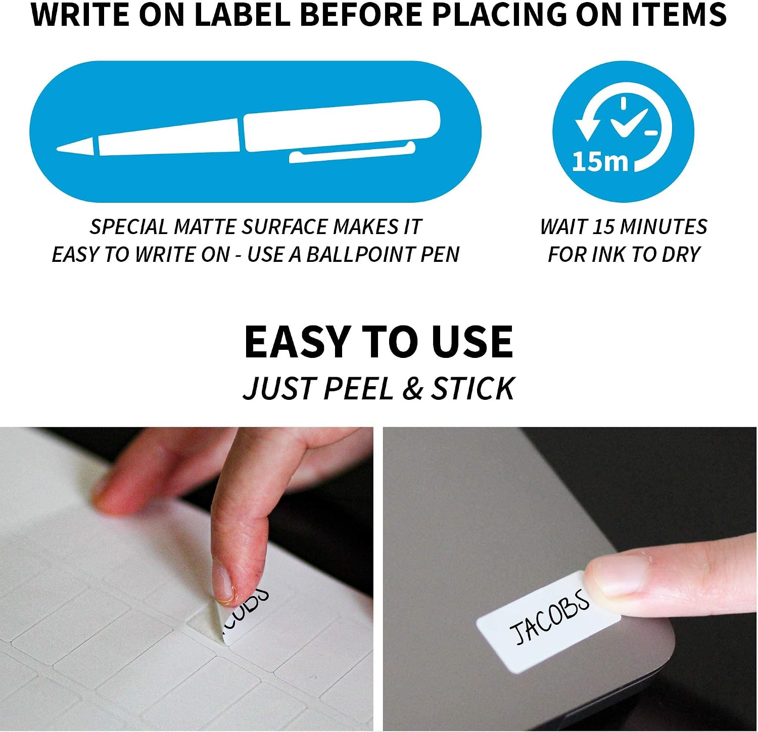 Ez Kids Clothing Labels Self-Stick No-Iron Write-On | Washer & Dryer Safe | Great for Children & Adults | School, Camp, Nursing Care, Toys, Organizing, All Purpose (120-Pack) image 4