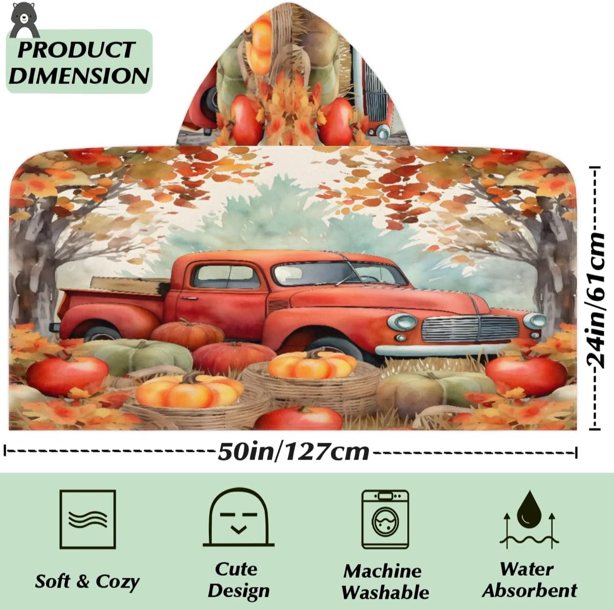 Kid Bath Towels Framhouse Harvest Fall Kids Towel with Hood for Girls Boys Beach Towel Pool Cover Up Soft Absorbent Toddler Hooded Bath Towel for Shower, Beach