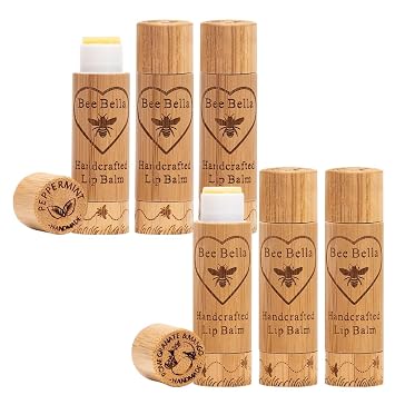 Bee Bella Lip Balm Combo Pack - Hydrating Lip Care, 100% Natural, Organic Beeswax with Vitamin E, Handmade in USA, 3 Each Peppermint, Pomegranate Mango 6 Pack