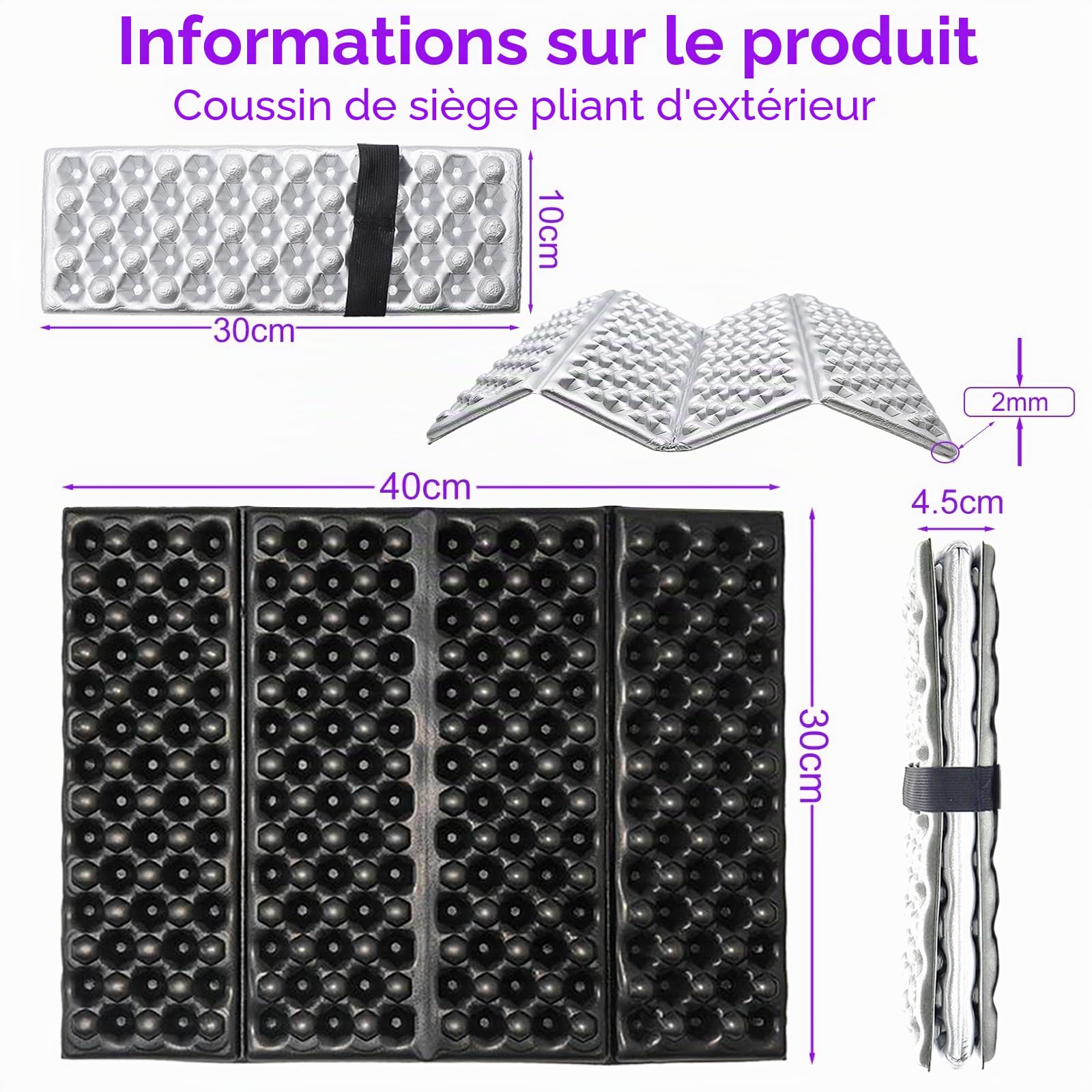 OMJMYY 2 Pièces Tapis d'Assise Pliable Coussin D'assise D'extérieur en Mousse IXPE Ultralégère de Randonnée Tapis de Siège Imperméable Thermique pour Camping Chasse Pique-Nique Jardin Plage