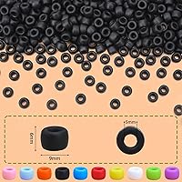 Vista 2 de 300 piezas de cuentas de pony de silicona para trenzar el cabello, colores negros 6 * 9 mm cuentas de kandi suaves para hacer pulseras, bolígrafos