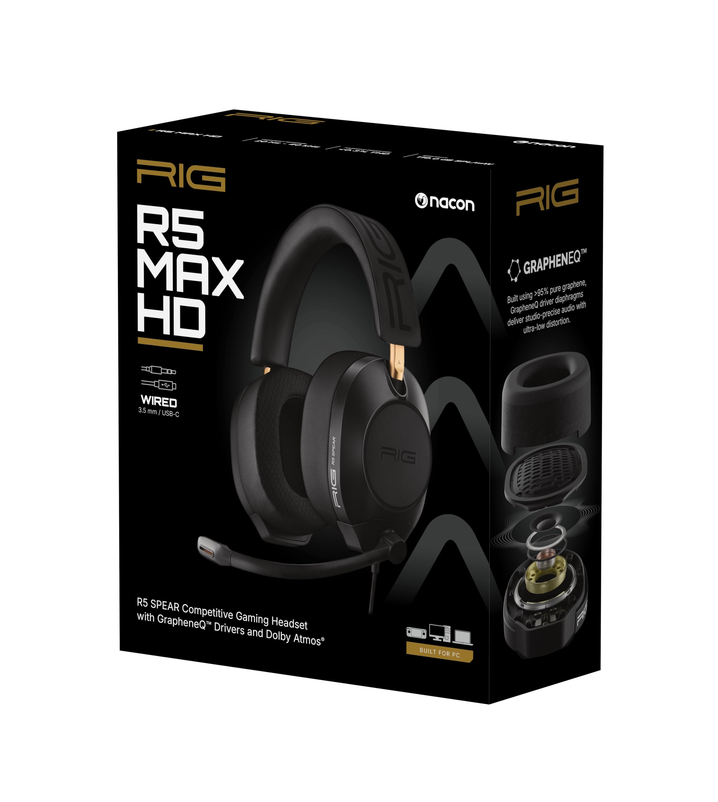 RIG R5 Spear MAX HD Wired Gaming Headset for PC, PS5, Xbox – 40mm GrapheneQ™ Drivers, Dolby Atmos 3D Audio, Detachable Mic, USB-C Audio DAC, Memory Foam Ear Cushions, 3.5mm — view 13