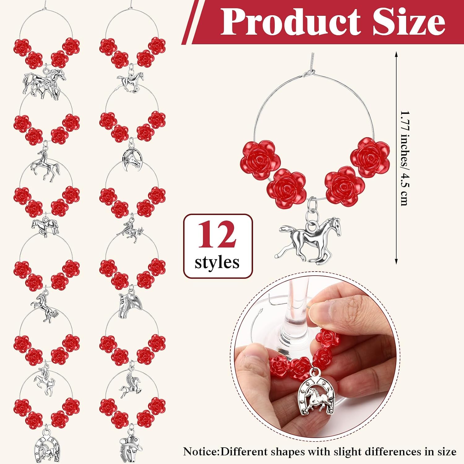 Reallnaive Derby Day Horse Party Decoration Horsing Racing Horse Wine Charm Wedding Horseman Pendant Red Roses Bead Drink Marker Western Country Bottle Opener Keychain Bridal Shower Supplies