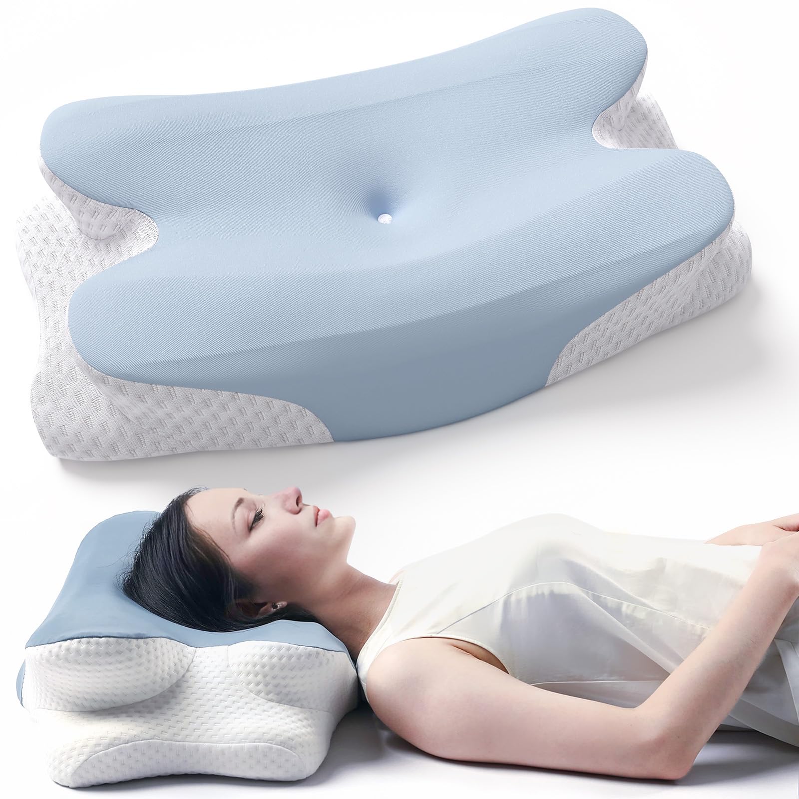 RUMMY Cervical Memory Foam Ergonomisches Nackenkissen für Orthopädischen Schlaf und Bauchschläfer (55x35x13 cm) OEKO-TEX