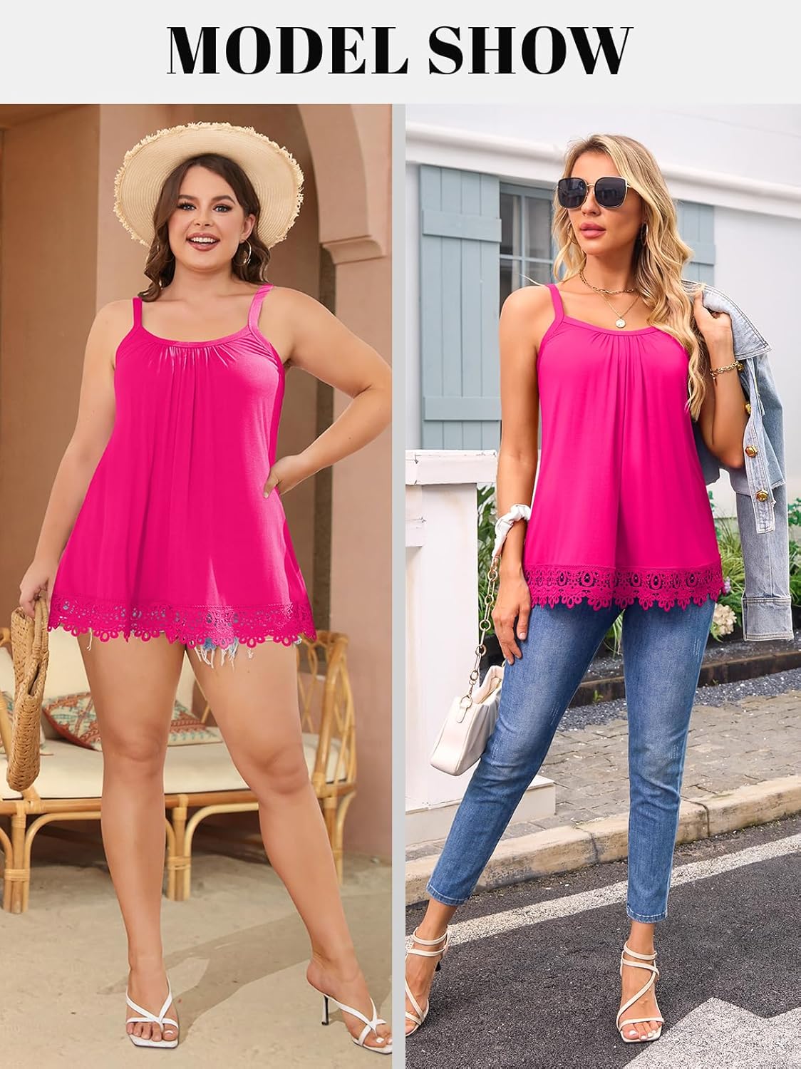 V FOR CITY Womens Flowy Lace Camisole with Built in Bra Adjustable Straps Loose Scoop Neck Tank Top - Image 5