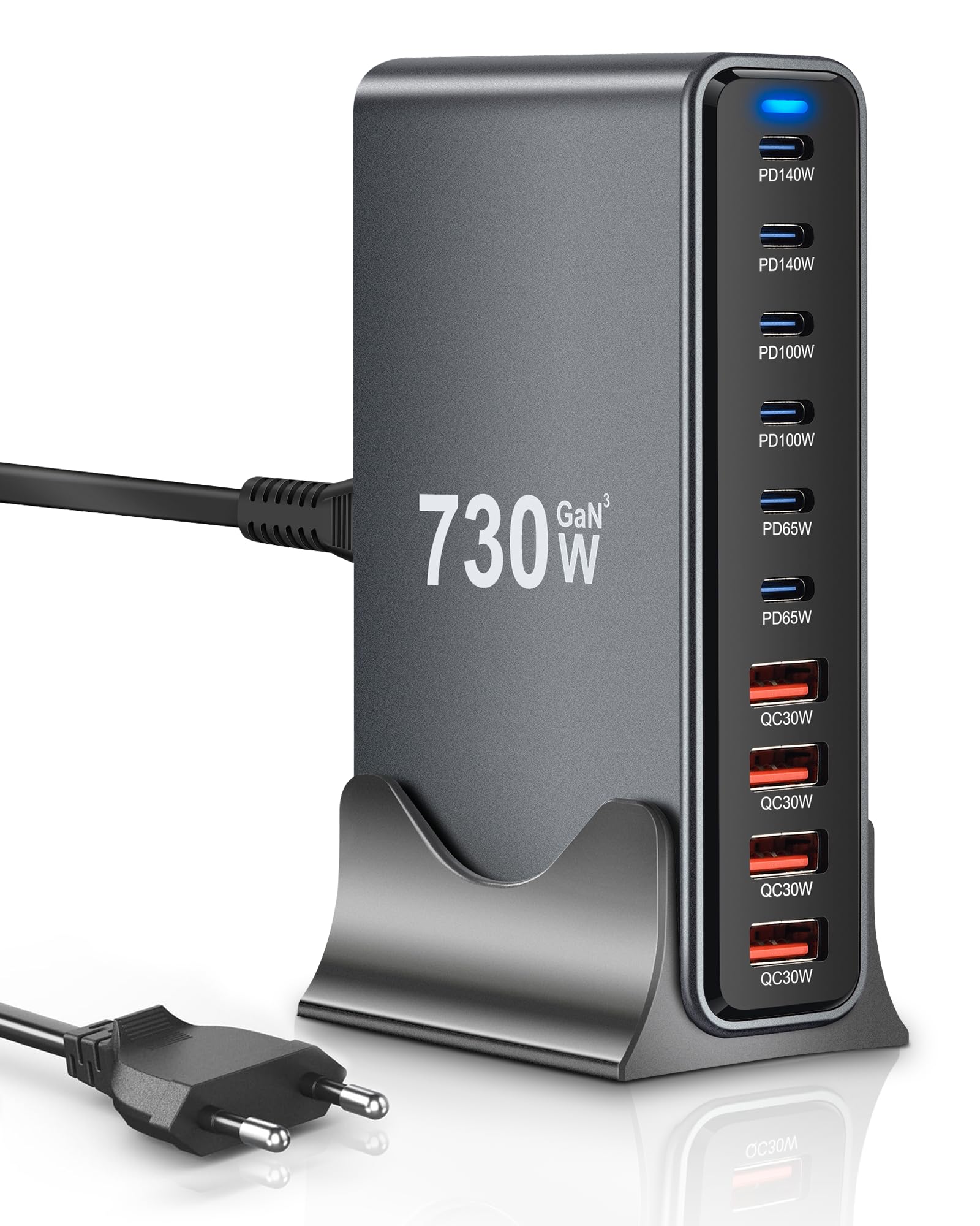 Chargeur GaN Desktop 730W, Station de Charge Rapide 10 Ports