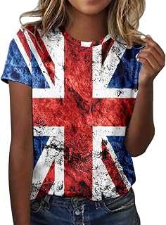 Apfopard Womens Union Jack Vintage UK Flag Shirt Print O-Neck Britain Loyalists Gift T-Shirt Casual Patterned Graphic Tee