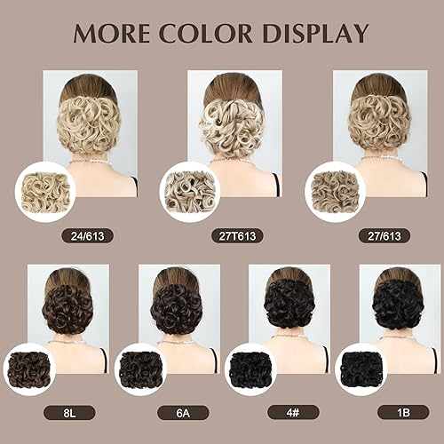 Miniatura 7 de HANYUDIE Peines de extensión de moño desordenado para mujer, moño rizado (marrón oscuro)