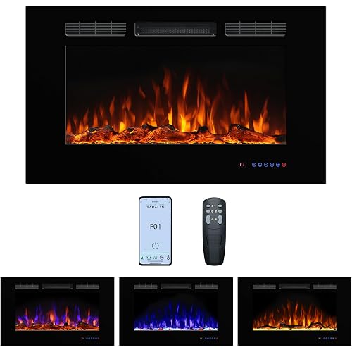 Electric Fireplace 36inches, Wall-Mounted & Recessed Fireplace Inserts, Multicolor Flame w/5 Dimmer, Remote Control Thermostat, Timer, Overheating Protection, Hardwire Connect, 1500W,Black