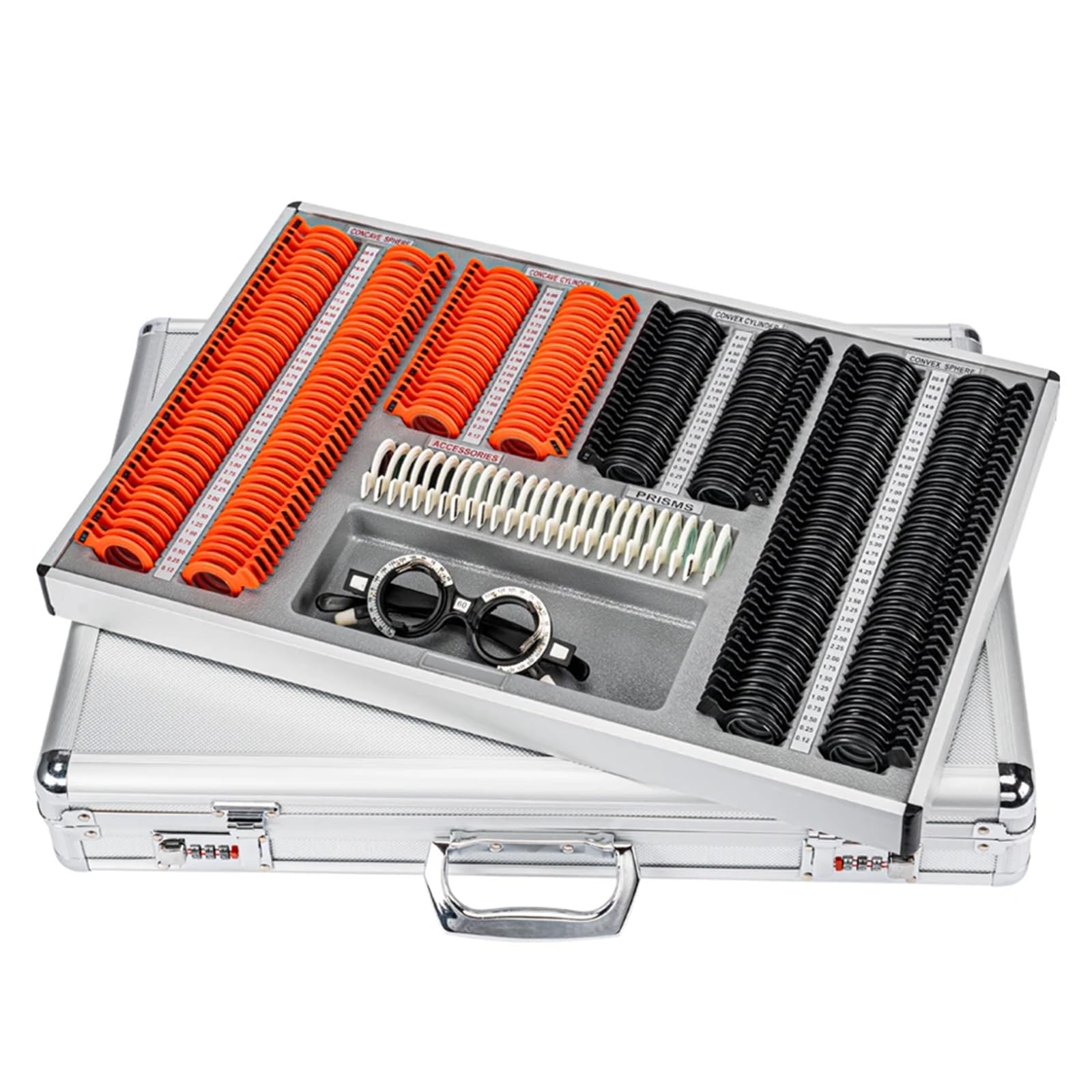 HMWOKPOT 266pcs Optical Trial Lens Set Optometry Kit Metal Rim Aluminum Case Trial Frame with Optometry Test Trial Frame for Vision screening