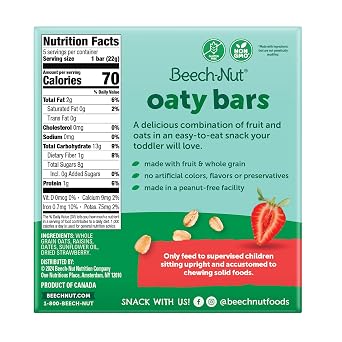 Beech-Nut Oaty Bars Toddler Snack, Strawberry Snack Bars, 30 Bars (6 Boxes)