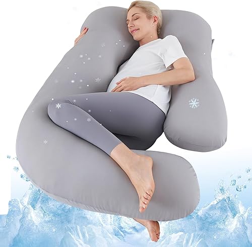 Sasttie Almohadas refrescantes de embarazo para dormir, almohada de cuerpo completo en forma de U, almohada de embarazo verde para mujeres