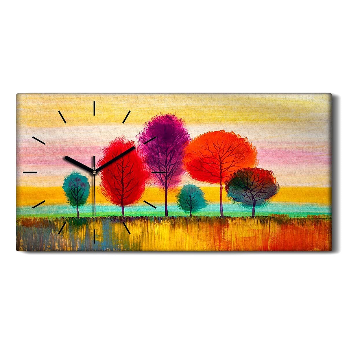 Horloge sur toile silencieuse sans tic-tac 60x30cm décor arbres abstraits