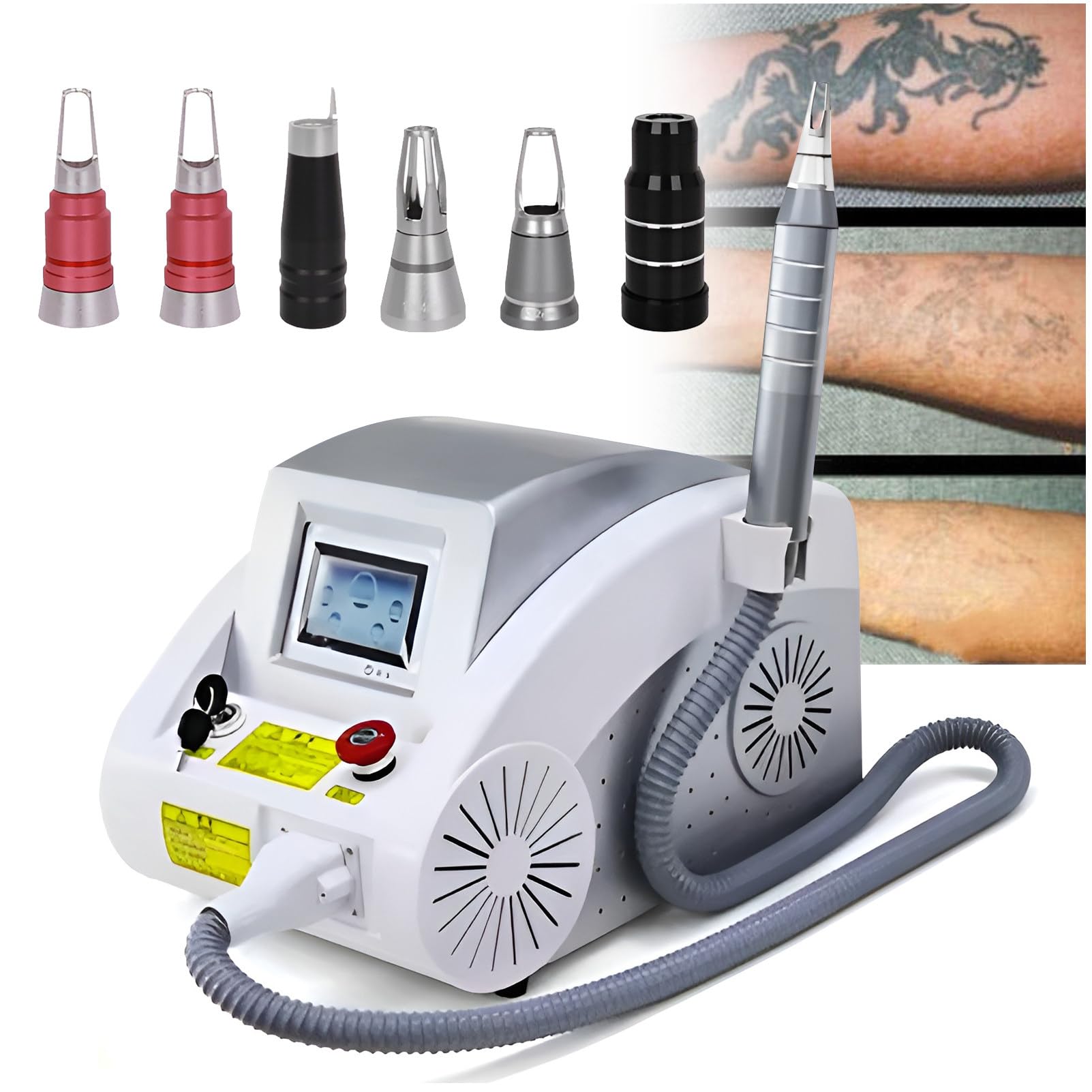 Gqkvq Multicolor Nd Yag L.aser 1064Nm, 532Nm, 1320Nm, For Tattoo Removal, Pigments, Eyebrow Lines, Salon Beauty Device With Red Pointer, Pigment, Spots Removal. 6Probes