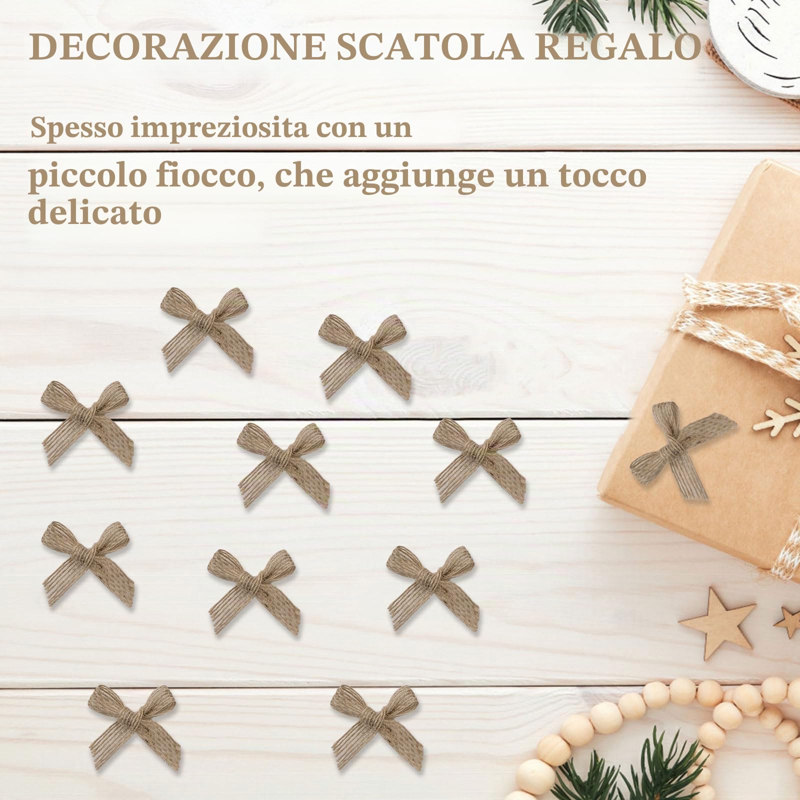 WANDIC Fiocchi Decorativi in Iuta, 100 Pezzi, in Lino Naturale, Pre-confezionati, Mini Fiocchi per bomboniere, Decorazioni, Confezioni Regalo, Fai da Te