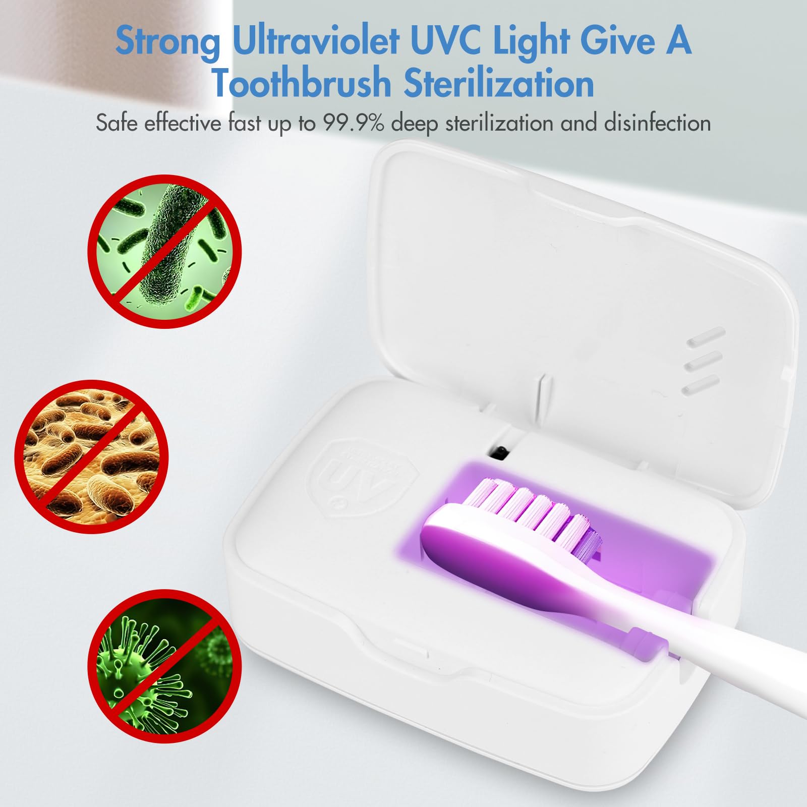 Custodia disinfettante per spazzolino da denti UV, mini disinfettante portatile con riscaldamento a asciugatrice, copertura ricaricabile per spazzolino da denti con asciugatura a ventola, scatola