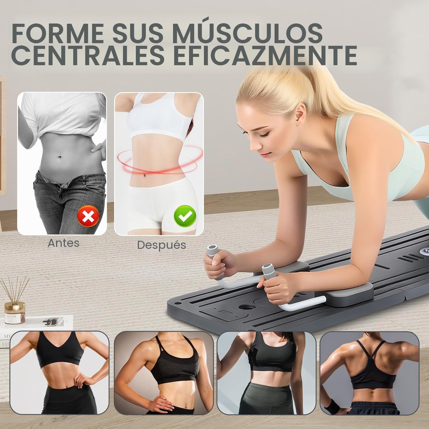 Juego de tabla de pilates para el hogar – Máquina reformadora plegable de pilates, minitabla reformadora de pilates, reformador para pilates premium, incluye temporizador, bandas de resistencia, asas