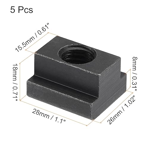 Miniatura 2 de uxcell Tuercas de ranura en T de rosca M14, acero aleado, acabado de óxido negro, grado 8.8 roscado a través de la ranura en T, muebles 5 piezas