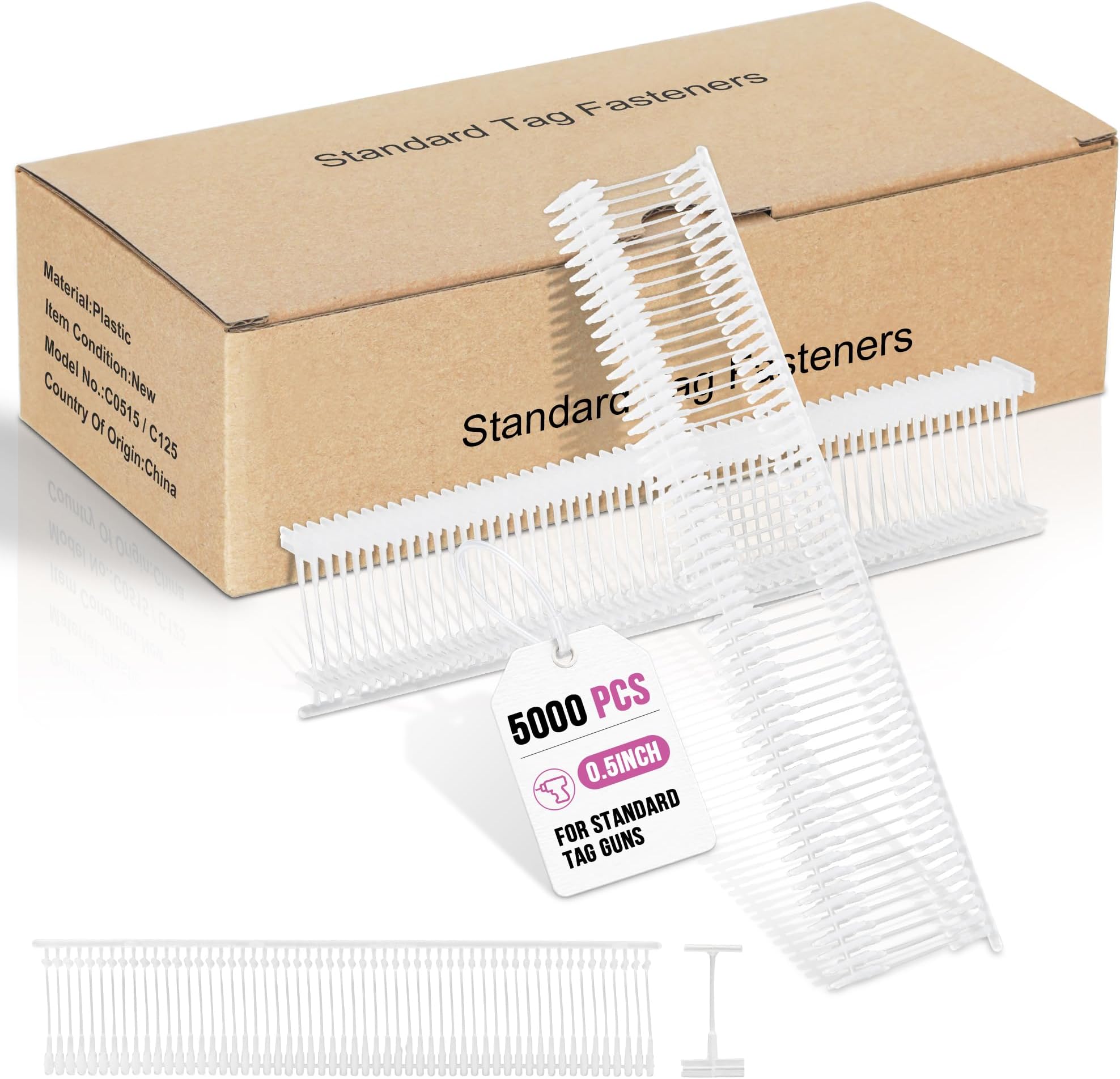 PAG 5000pcs 15mm Standard Attachments Tagging Gun Barbs Fasteners for All Standard Price Taging Gun, 50pcs/Clip, Clear