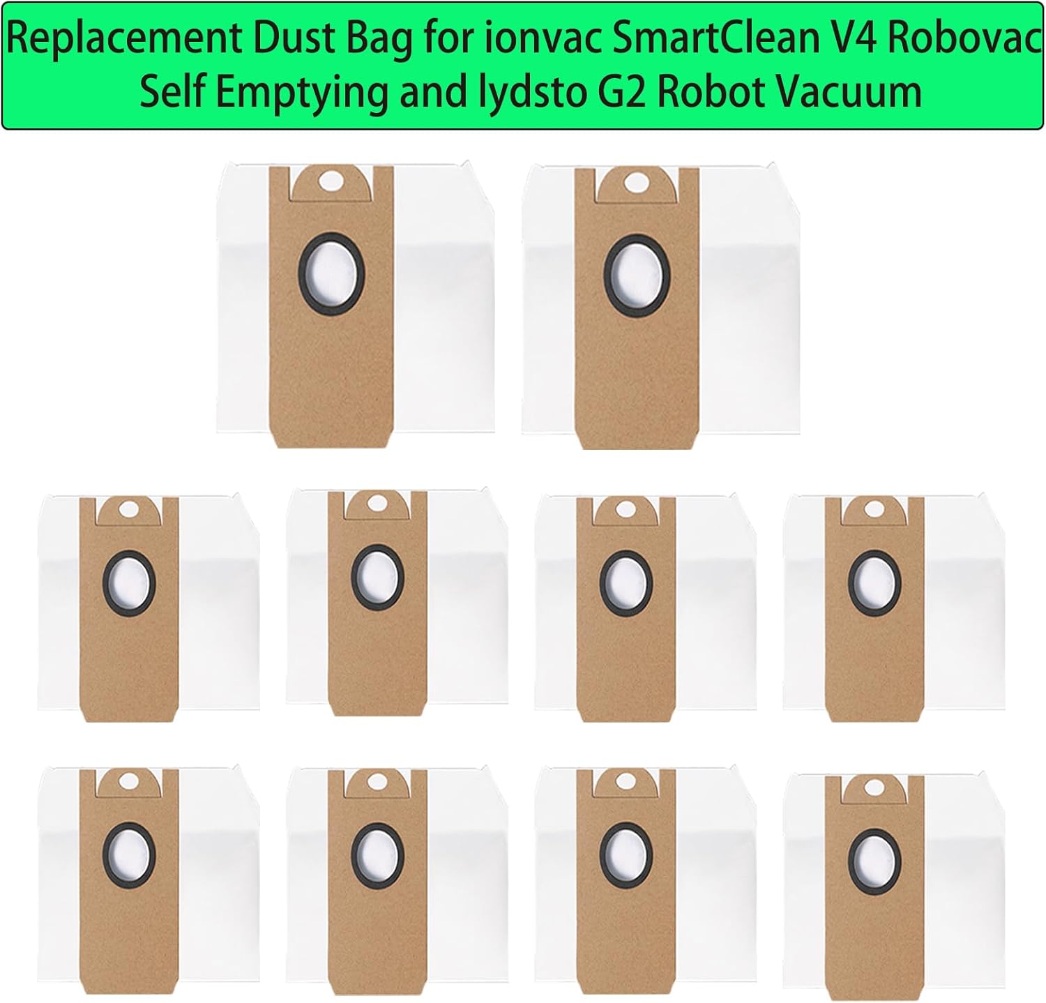 10 Pack Replacement Dust Bags for ionvac SmartClean V4 Robovac Self Emptying and lydsto G2 Robot Vacuum Bag Accessories