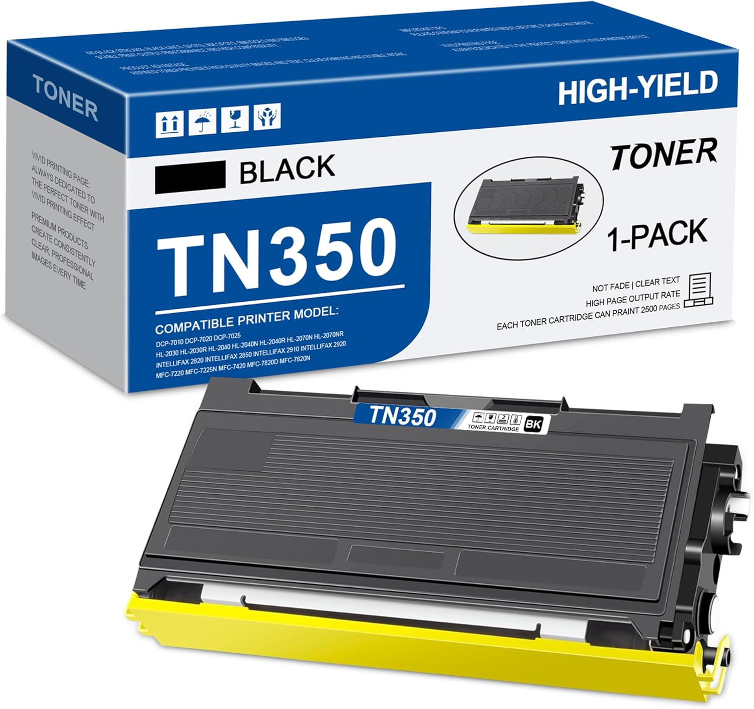 TN350 Toner Cartridge Black Replacement for Brother TN-350 TN350 Compatible with Brother HL-2070N HL-2040 MFC-7420 MFC-7820n intellifax 2820 2920 2850 DCP-7010 DCP-7020 MFC-7220 7225N Printer 1-Pack