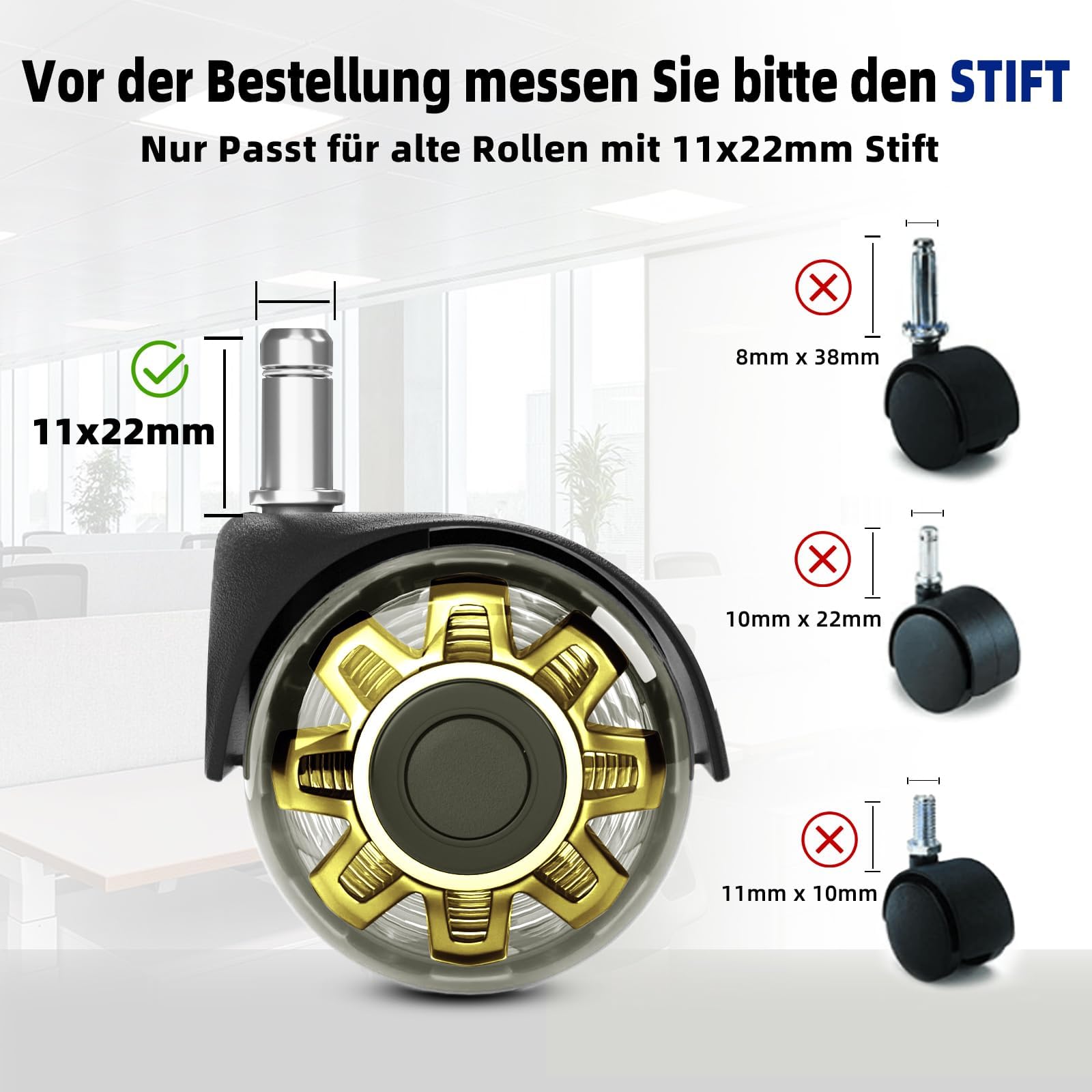 lot de 5 patins pour chaise de bureau - 11 mm - Pour remplacer les