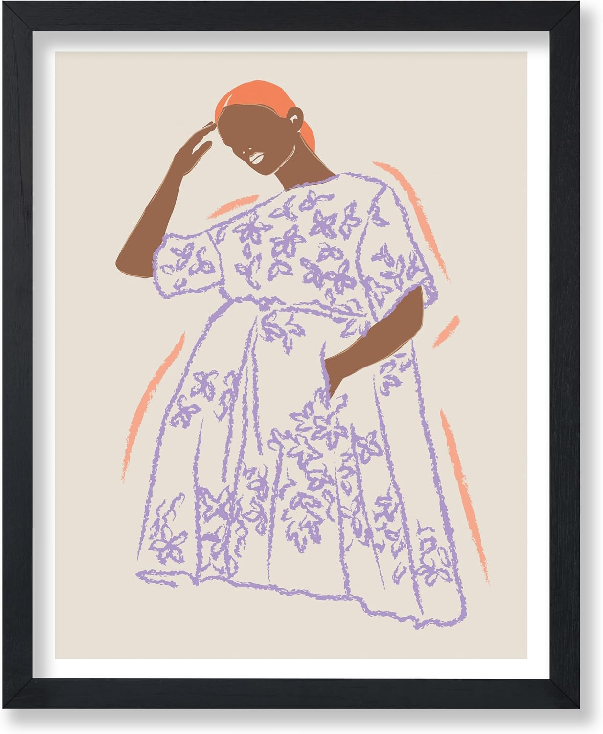 Poster Master Lady in Floral Dress Poster - Retro Fashion Sketch Print - Woman Art - Chic Boho Design - Groovy Abstract Print - Girly Design - Aesthetic Girl's Bedroom Decor - 8x10 UNFRAMED