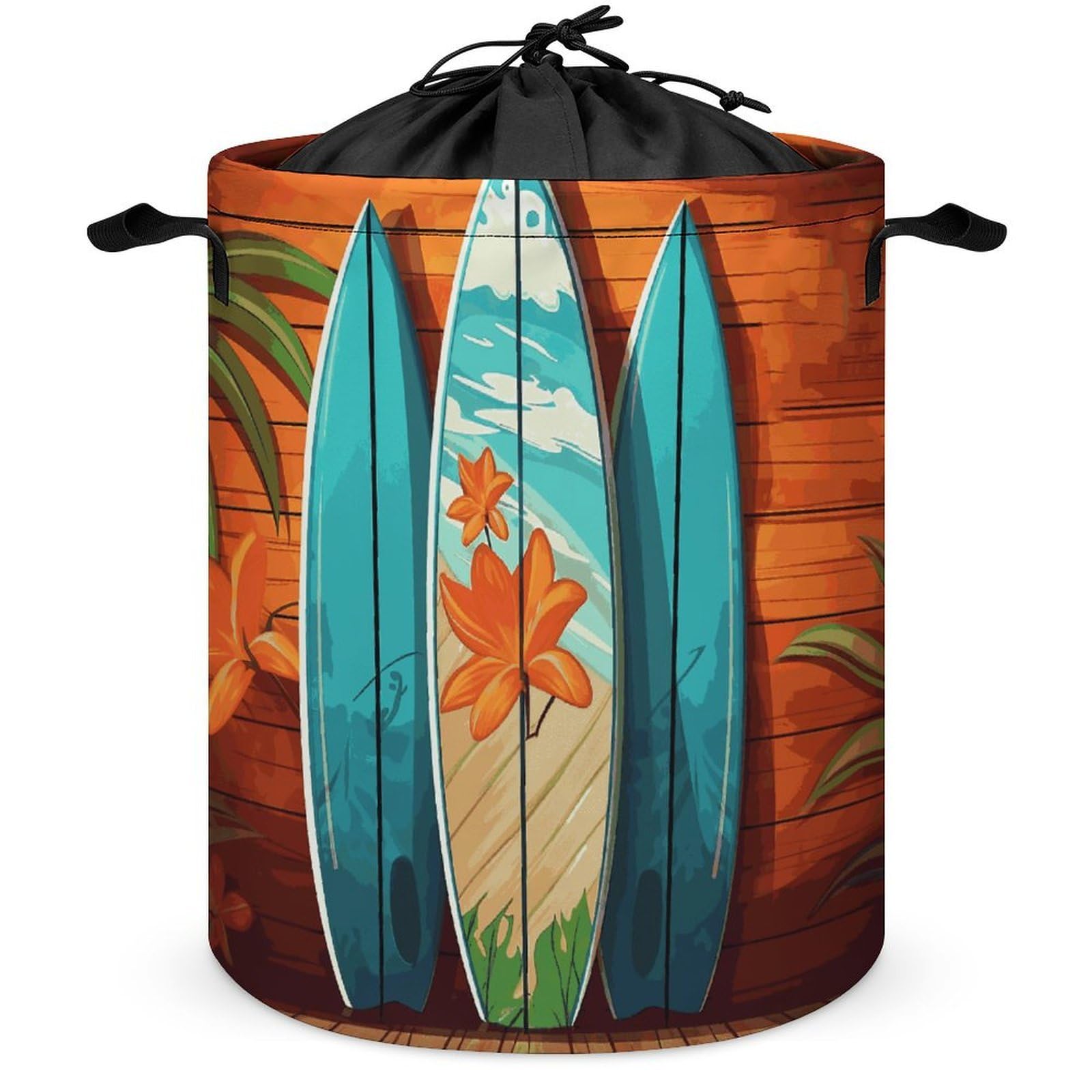 Large Laundry Hamper Surfboard on Wooden Laundry Basket with Handles Freestanding Waterproof Clothes Hamper for Laundry Room Bedroom Bathroom College Dorm