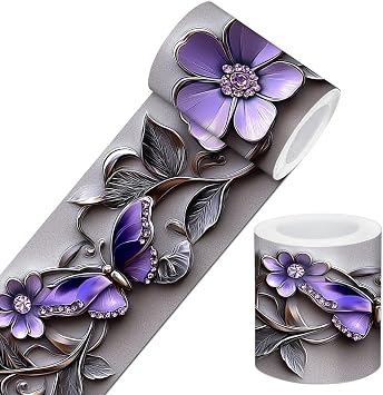IVN Wallpaper Border Peel and Stick Wall Purple Butterfly Floral 4x196 Inch | Wall Trim Self Adhesive Borders for Walls Mirror Border Frame Accent Strip for Bedroom Kitchen LivingRoom Decor