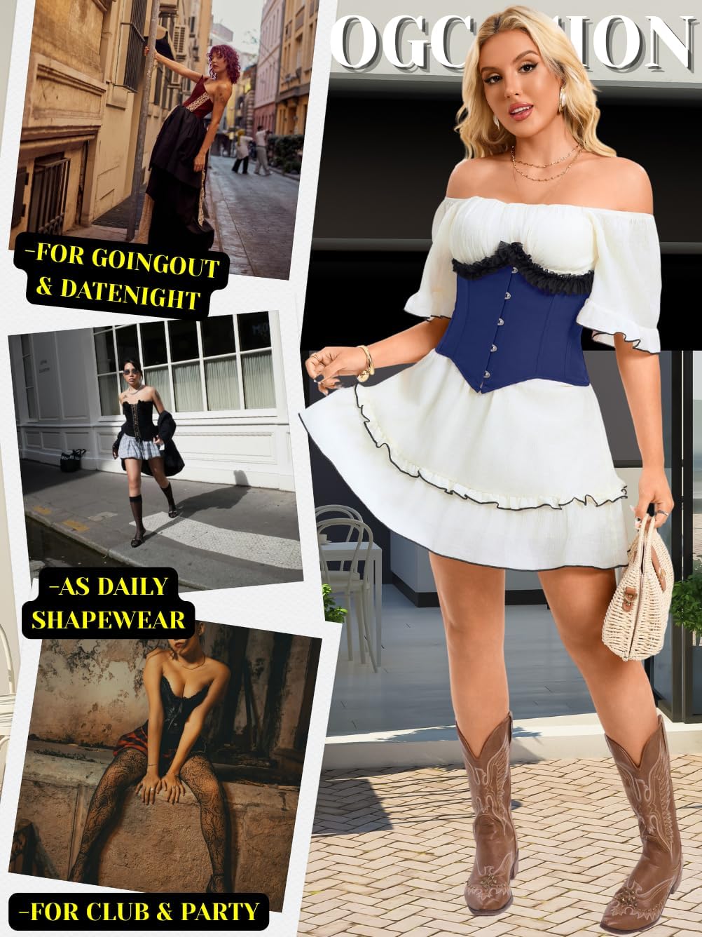 Ruffle Trim Underbust Corset For Women, S-7XL Victorian Belt Lace Up Boned, Retro Bustier Color Block - Image 7