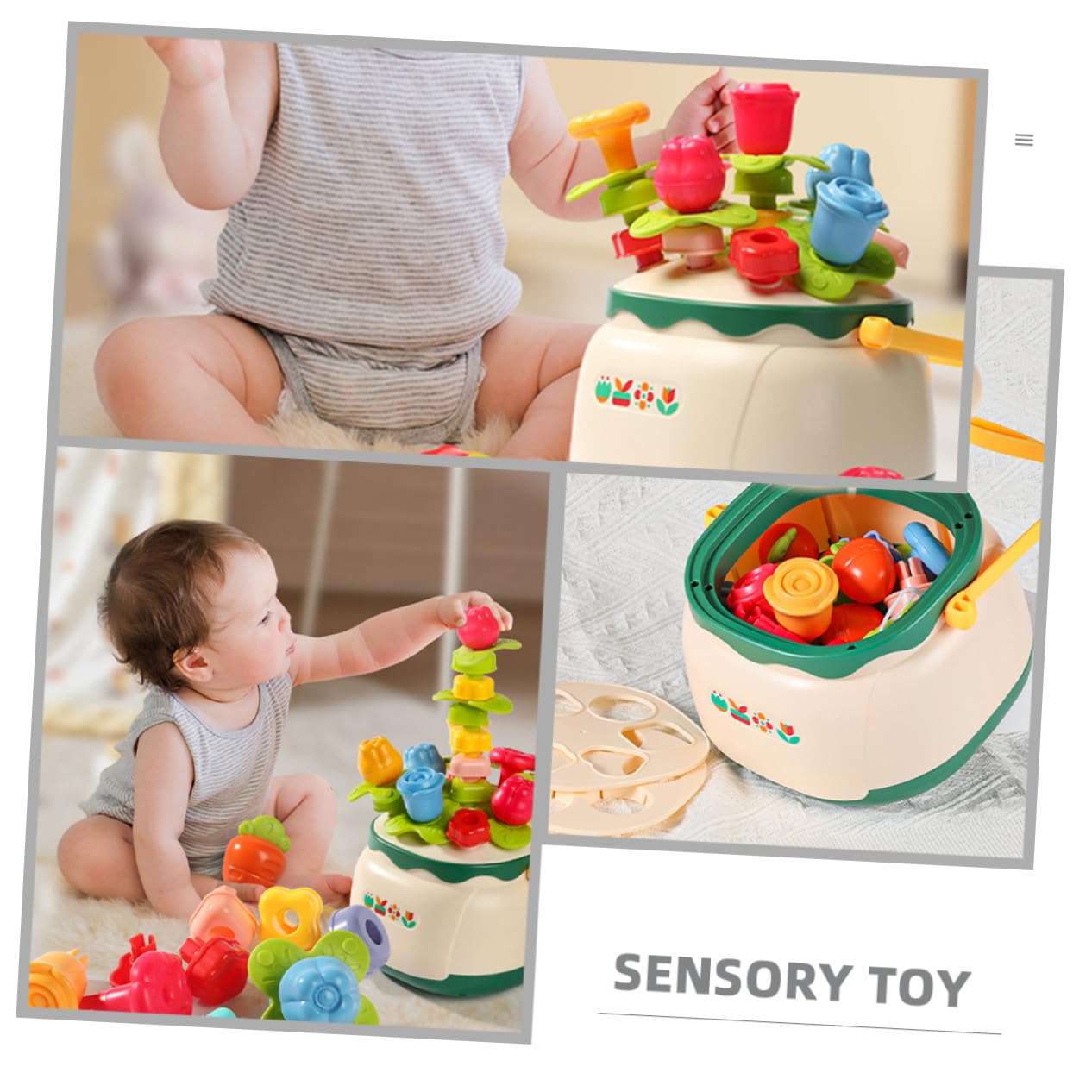 Beaupretty Montessori de Juguete Sensorial Infantil Forma de Flor con Clasificación y Ensartado Apilable para Desarrollo Cognitivo y Motricidad Fina