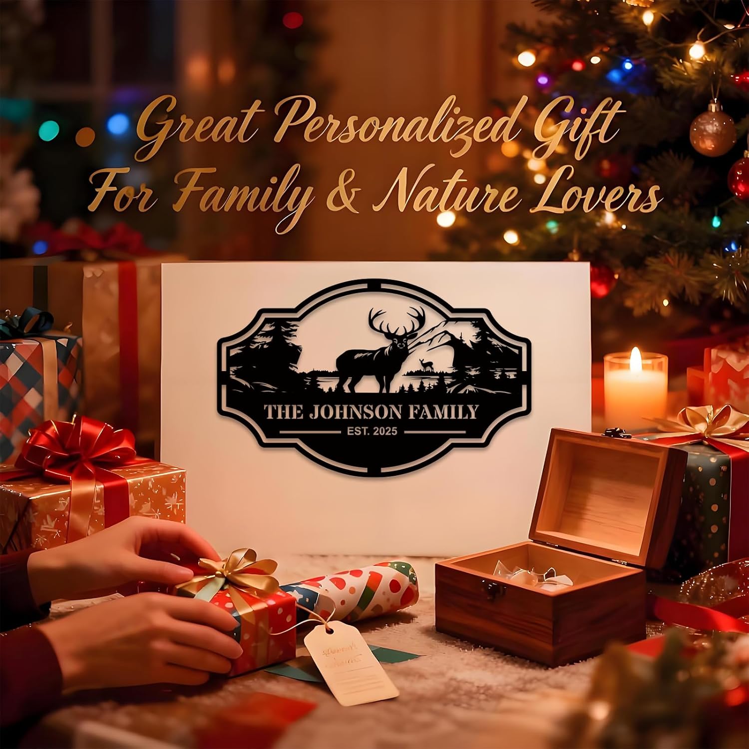 Personalized Deer Cabin Metal Sign, Custom Family Name Man Cave Decor Sign, Rustic Lodge Wall Art, Large Outdoor Deer Cabin Sign, Hunting Gift, Hunter Gift, Porch & Yard Hanging Sign