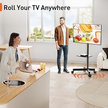 Perlegear Rolling TV Stand for 23-60 Inch LED Flat Screen/Curved TVs up to 88lbs,Mobile TV Stand Wheels with Height Adjustable Portable Rolling TV Cart Max VESA 400x400mm,PGTVMC06